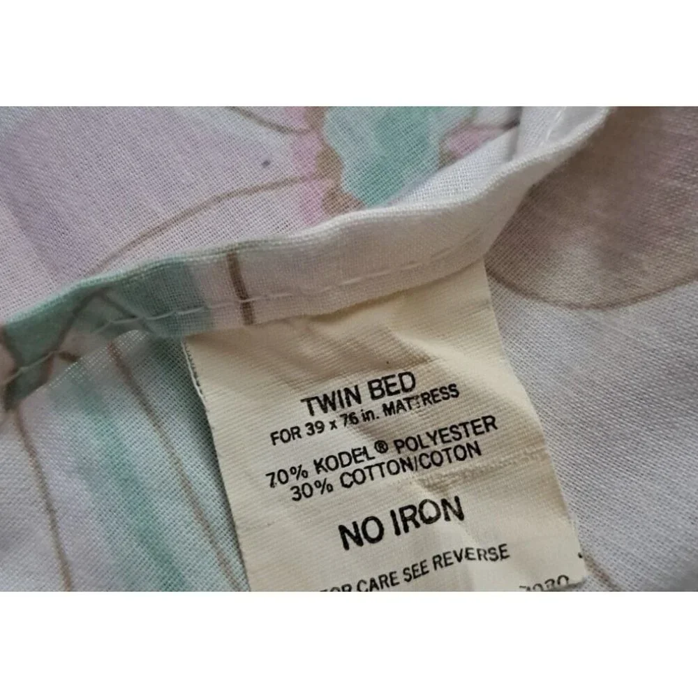 VTG Twin Flat Sheet Pink Lily Flowers Pastel Springs No Iron Kodel Polyester